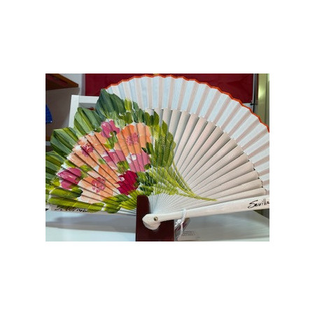 Abanico pintado a mano de madera Blanco